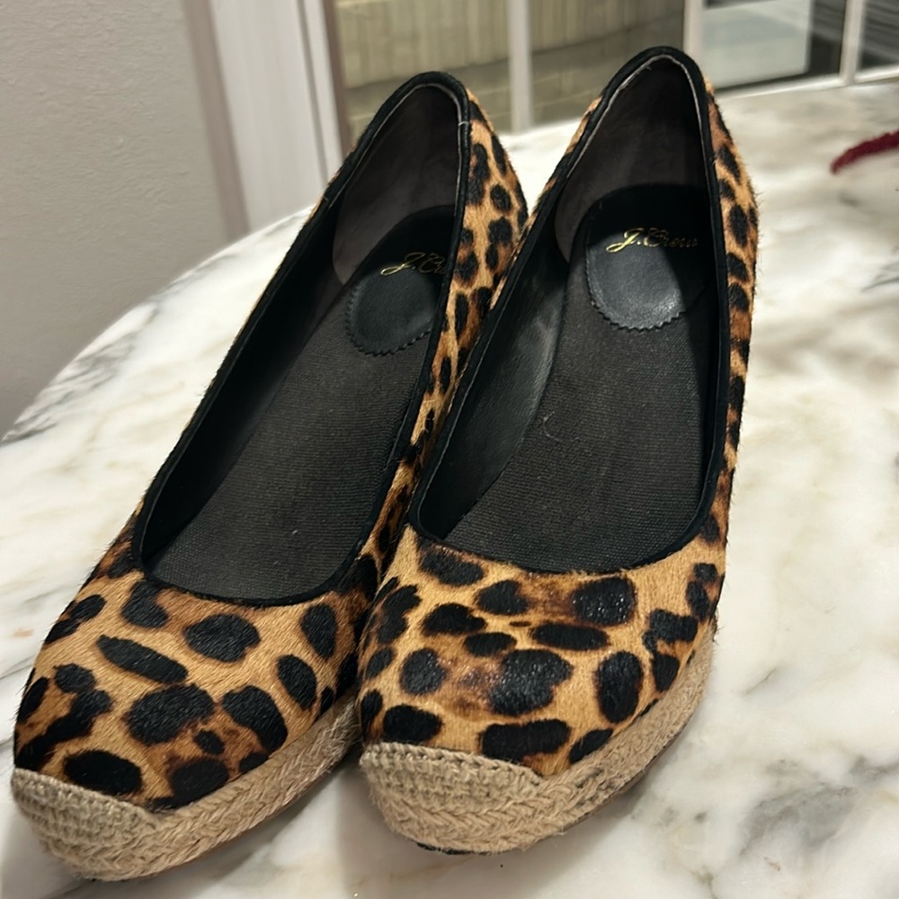 J Crew pony fur espadrilles animal print 8.5 women’s